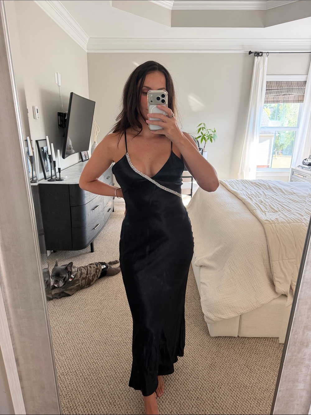 Zara Black Maxi Slip Dress with Sparkling Trim